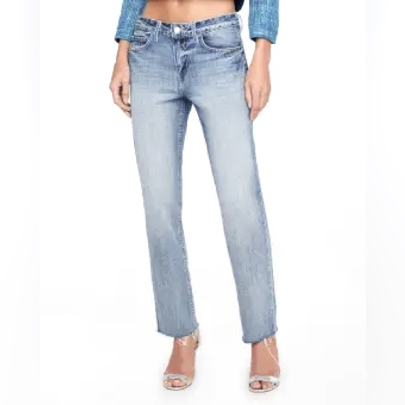 New L’AGENCE Jeans Frayed Raw Hem Light Wash Straight Leg Ankle Size 25 - Picture 1 of 5